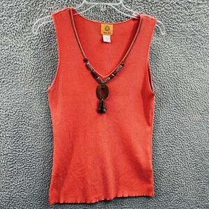 Womens Ribbed Knit Tank Top L Y2K Boho Sleeveless Minimalist Resort Vacation